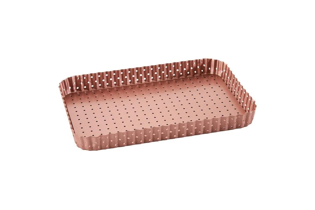 Rose Gold Perforated Rectangle Quiche & Tart Pan Large 3 Rose Gold Perforated Rectangle Quiche & Tart Pan Large - Image 3