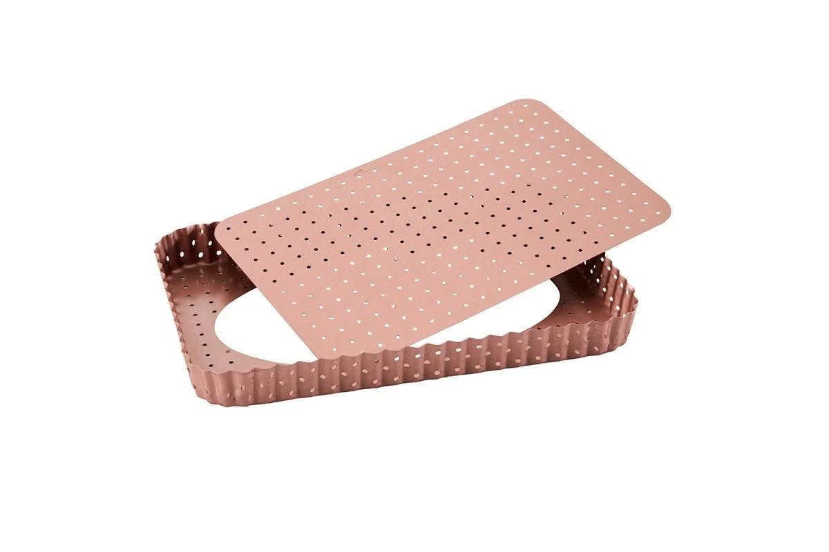 Rose Gold Perforated Rectangle Quiche & Tart Pan Large 2 Rose Gold Perforated Rectangle Quiche & Tart Pan Large - Image 2