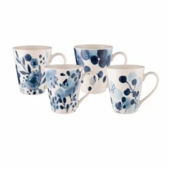 Conical Mug Set Of 4 Sapphire Blooms
